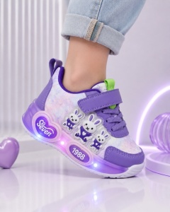 Pantofi sport cu luminite, Model Iepurasi Dragalasi, Piele ecologica, Fete, Mov - Img 2