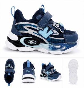 Pantofi sport cu luminite, Model Navy Style, Piele ecologica, Baieti, Bleumarin - Img 4