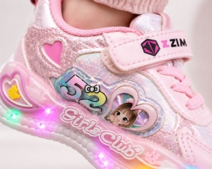 Pantofi sport cu luminite, Model Shine, Piele ecologica, Fete, Roz - Img 3