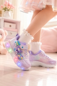 Pantofi sport cu luminite, Model You and Me, Piele ecologica, Fete, Mov - Img 5