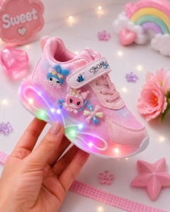 Pantofi sport cu luminite, Model You and Me, Piele ecologica, Fete, Roz - Img 4