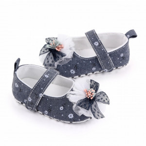 Pantofiori bleumarine cu floricica si fundita - Img 5