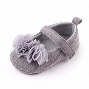 Pantofiori gri cu floricele din tulle aplicate - Img 3