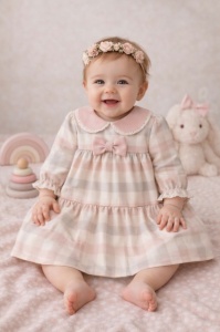 Rochie MyMio in carouri cu guler decorativ si fundita, model elegant si confortabil pentru fetite