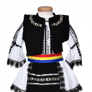 Set costum traditional fetita, trusou botez landou si lumanare, decor national, Denikos® 1055 - Img 7