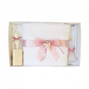 Set dantela trusou botez, cutie trusou si lumanare, Ingeras, decor roz prafuit, Denikos® 480 - Img 4