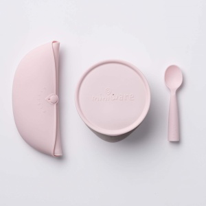 Set diversificare hrana bebelusi Miniware First Bites Deluxe, 100% din materiale naturale biodegradabile, 4 piese, Cotton candy - Img 6