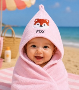 Set prosop pentru bebelusi cu capison si manusa, GULUNCE BABY, Fox roz - Img 2