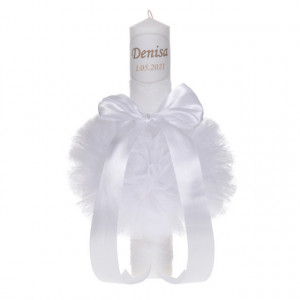 Set trusou botez, cutie trusou si lumanare personalizata cu nume, decor Alb, Denikos® 907 - Img 3