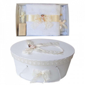 Set trusou botez si cutie trusou, Ingeras, dantela ivoire, Denikos® 449