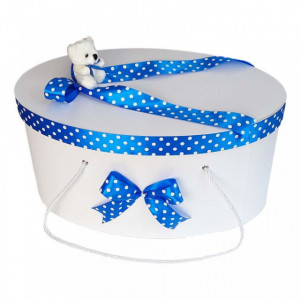 Set trusou botez si cutie trusou, Ursulet, fundita albastra cu buline, Denikos® 23 - Img 2