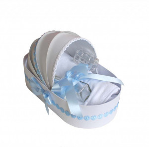 Trusou botez complet, in landou, floricele bleu Denikos® 132 - Img 2