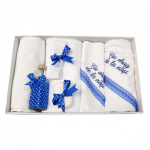 Trusou botez cu mesaj si lumanare botez personalizata, decor albastru cu iepuras, Denikos® 791 - Img 2