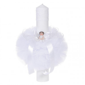 Trusou botez in landou si lumanare glob cu ingeras, decor alb Denikos® 163 - Img 3