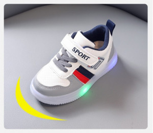 Adidasi albi cu gri, rosu si bleumarine cu luminite - Img 3