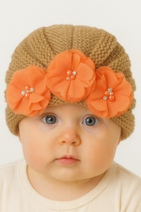 Caciulita tip turban cu floricele - Maro - Img 2