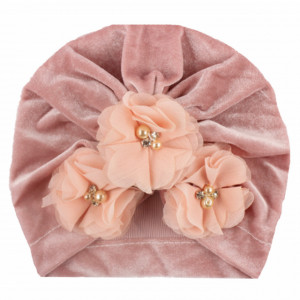 Caciulita tip turban din catifea cu flori aplicate - Img 2