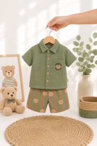Citir, set pantalonasi si camasuta verde ursuleti