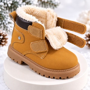 Ghete imblanite cu inchidere barete velcro, Maro deschis, Baieti, Piele ecologica, Model Vivre - Img 2