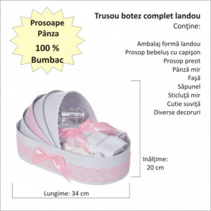 Lumanare botez cu iepuras, personalizata si trusou botez in landou, decor dantela Roz, Denikos® 872 - Img 2