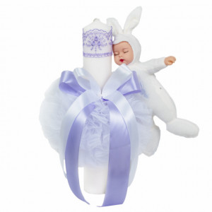 Lumanare botez jucarie iepuras, decor LILA, Denikos® 514