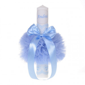 Lumanare botez personalizata si trusou botez in landou, decor Bleu, Denikos® 778 - Img 2