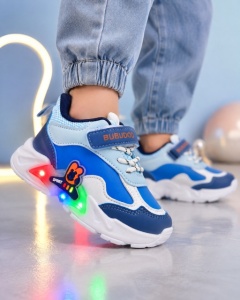 Pantofi sport cu luminite, Model Bubudoo 3, Piele ecologica, Baieti, Albastru