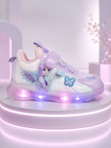Pantofi sport cu luminite, Model cu fluturas si zana, Piele ecologica, Fete, Mov