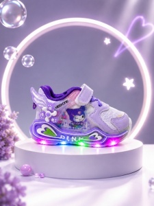 Pantofi sport cu luminite, Model cu holograma, Piele ecologica, Fete, Mov - Img 2