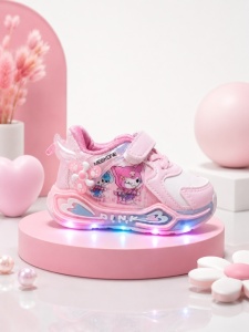 Pantofi sport cu luminite, Model cu holograma, Piele ecologica, Fete, Roz - Img 4