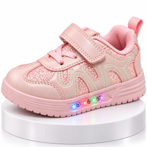 Pantofi sport cu luminite, Model Pink Pearl, Piele ecologica, Fete, Roz - Img 2