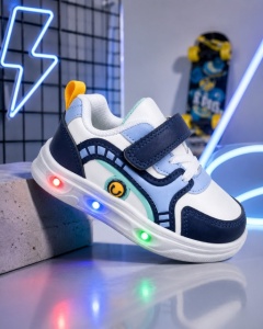 Pantofi sport cu luminite, Model Sporty Style, Piele ecologica, Baieti, Multicolor