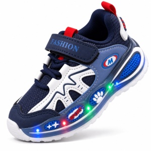 Pantofi sport cu luminite, Model Super Confy, Textil si Piele ecologica, Baieti, Bleumarine - Img 3