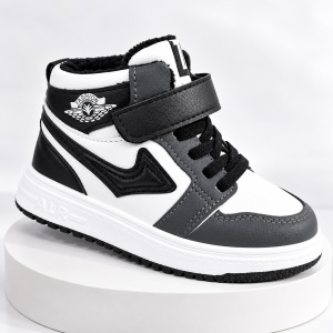 Pantofi sport imblaniti, Model Black&White, Baieti, Piele ecologica