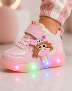 Pantofi sport inalti cu luminite, Model Papusa, Piele ecologica, Fete, Roz - Img 6