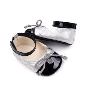 Pantofiori eleganti argintiu cu negru pentru bebelusi - Img 3