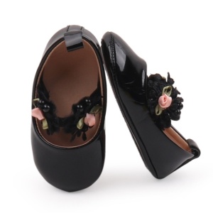 Pantofiori eleganti negrii cu trandafirasi roz - Img 2