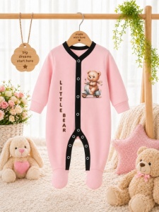 Salopeta din bumbac pentru bebelusi cu botosei, Little Bear