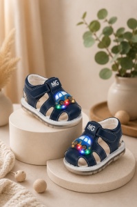 Sandalute bleumarin cu luminite pentru super bebelusi - Masinuta