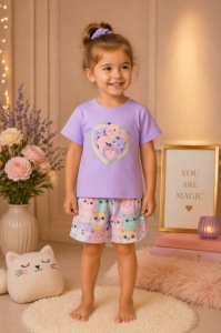 Set copii 2 piese bumbac imprimeu pisicute