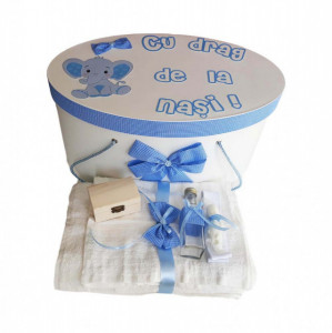 Set cutie trusou personalizata si trusou botez decor carouri si elefantel, Denikos® 224 - Img 2