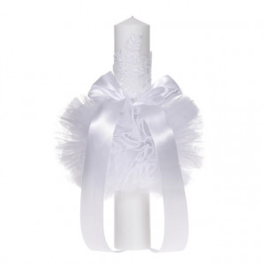 Set elegant trusou botez, cutie trusou si lumanare, decor dantela Alba diafana, Denikos® 961 - Img 3