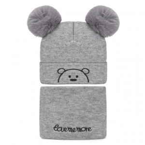 Set gri caciulita si guler - Teddy