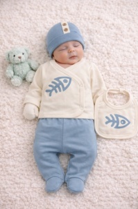 Set Serde Baby cu imprimeu pești – 5 piese din bumbac