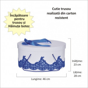 Set trusou botez si cutie trusou, dantela si fundita, decor elegant Albastru, Denikos® 846 - Img 2