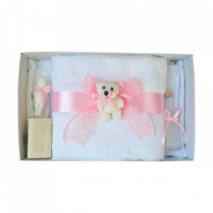 Set trusou botez si cutie trusou, Ursulet, dantela roz, Denikos® 466 - Img 3