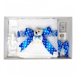 Set trusou botez si cutie trusou, Ursulet, fundita albastra cu buline, Denikos® 23 - Img 3