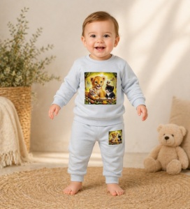 Trening pentru bebelusi din bumbac, gri, Cute Pets - Img 2