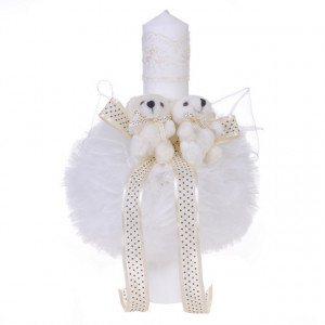 Trusou botez in landou si lumanare glob cu ursuleti, decor ivoire Denikos® 157 - Img 2