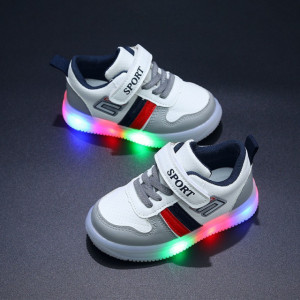 Adidasi albi cu gri, rosu si bleumarine cu luminite - Img 4
